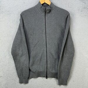 Massimo Dutti Mens Large Sweater Jacket Gray Cotton Cashmere Blend‎ Full Zip EUC